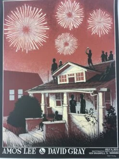 Amos Lee & David Gray - 2015 Justin Santora Poster New Braunfels, TX Whitewater