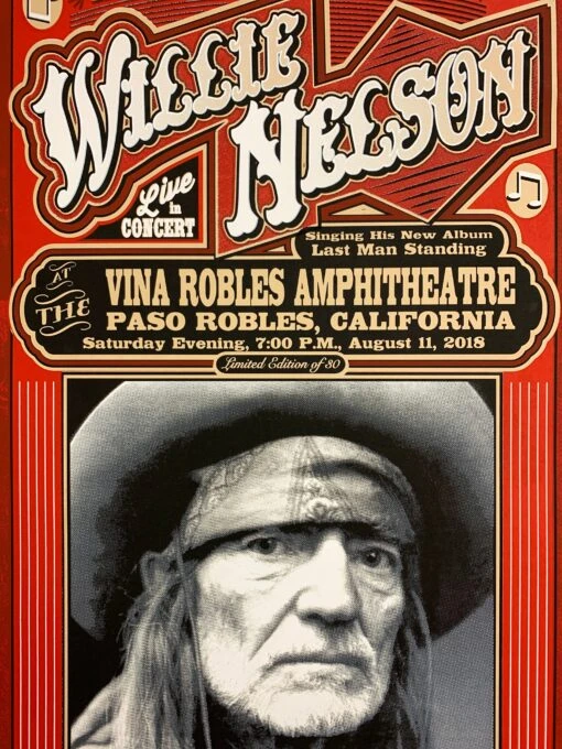 Willie Nelson - 2018 Mattole River Studios Poster Paso Robles, CA